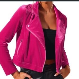 Pink velour Lapel Collar Cropped Jacket
